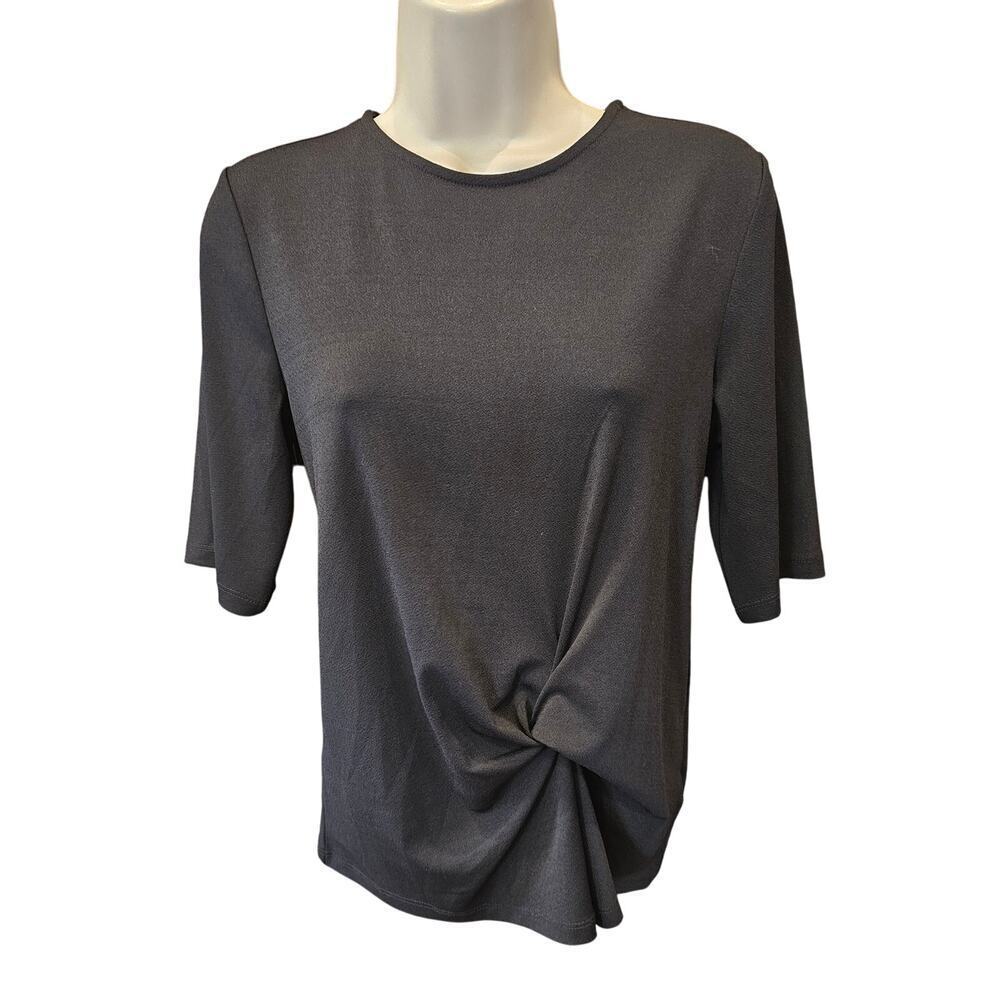Topshop sz 4 (S) black 1/2 sleeve knot tie front casual minimalist blouse EUC